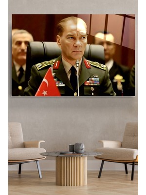Petmudo AVM Atatürk Portresi - Yapay Zeka Tasarımlı Cam Tablo, Dekoratif Cam Tablo