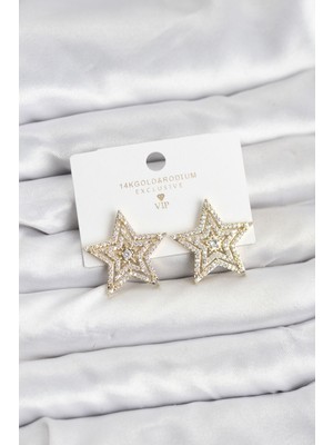 Ayder Timya Gold Renk Pirinç Zirkon Taşlı Yıldız Model Kadın Küpe - TJ-BKP11514 TG/Tmya1395 226810