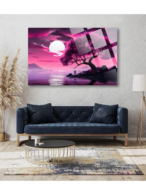 Petmudo AVM Ay ve Ağaç Manzarası Görseli 4mm Lüks Kırılmaz Temperli Yüksek Çözünürlüklü Cam Tablo