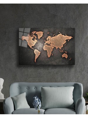Petmudo AVM Eskitme Soyut Detaysız Dünya Haritası Cam Tablo, Temperli ve Rodajlı Dayanıklı  Cam
