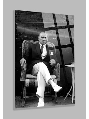 Petmudo AVM Ultra Yüksek Çözünürlüklü Siyah Beyaz Atatürk Tablosu 4mm Kırılmaz Cam Tablo Ev, Salon, Hediyesi