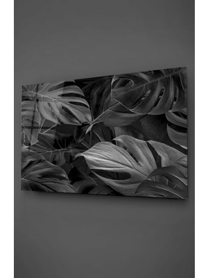 Petmudo AVM Siyah Beyaz Yapraklar Cam Tablo