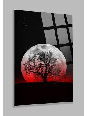 Petmudo AVM Ultra Yüksek Çözünürlüklü Siyah Kırmızı Ay ve Dal Görseli Ev, Ofis, Hediyesi