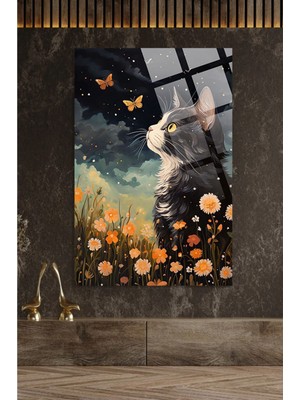 Petmudo AVM Kedi Sanatsal Görsel 4mm Lüks Kırılmaz Temperli Yüksek Çözünürlüklü Cam Tablo