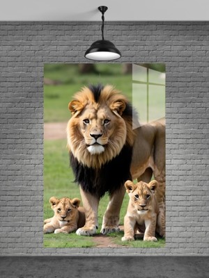 Petmudo AVM Aslan ve Yavruları Cam Tablo