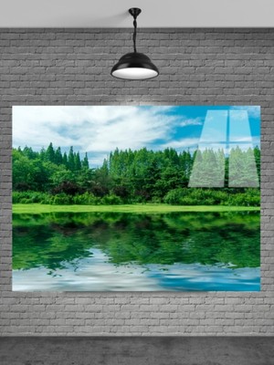 Petmudo AVM Göl ve Orman Manzarası Cam Tablo