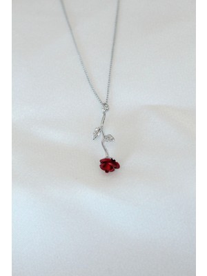 Arthurs Gümüş Kaplama Kırmızı Gül Figürlü Kadın Kolye