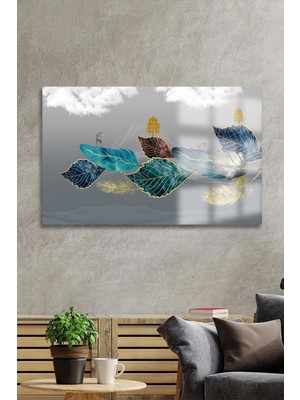 Petmudo AVM Gold Detaylı Ağaç Yaprağı Tasarımı Lüks Kırılmaz Cam Tablo 4mm Ev Iş Yeri Ofis Hediyesi Tablo