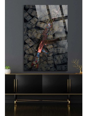 Petmudo AVM Dolar ve Silah Uv Baskılı Kırılmaz Cam Tablo, Ev ve Ofis Yüksek Çözünürlüklü 4mm Cam Tablo