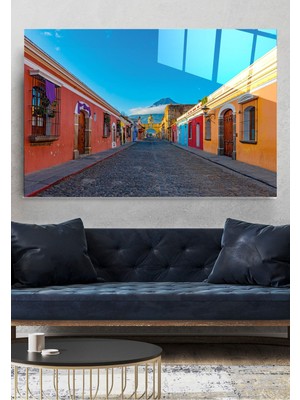 Petmudo AVM Renkli Evler Cam Tablo, Dekoratif Cam Tablo