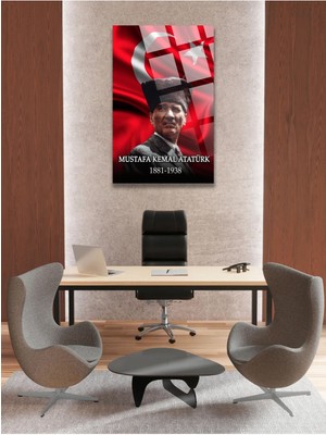 Petmudo AVM Atatürk ve Türk Bayrağı 4mm Kırılmaz Yüksek Çözünürlüklü Dikey Cam Tablo