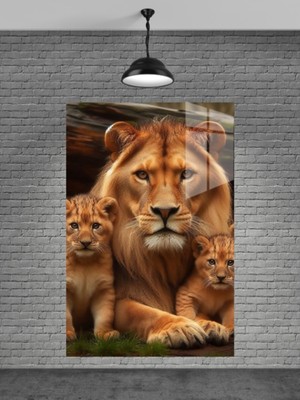 Petmudo AVM Aslan ve Yavruları Cam Tablo
