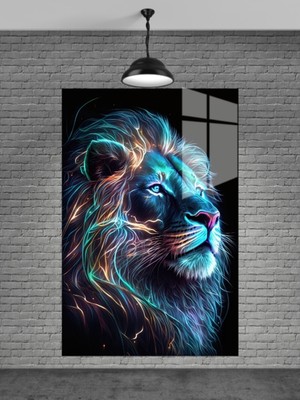 Petmudo AVM Neon Aslan Cam Tablo Ev Dekorasyon,balkon Dekorasyonu,dekoratif,duvar Tablo,mutfak Tablo