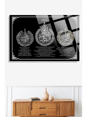 Petmudo AVM Ayetel Kürsi, Nas ve Felak Sureleri 4mm Lüks Kırılmaz Temperli Yüksek Çözünürlüklü Cam Tablo