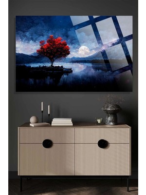 Petmudo AVM Ay Manzaralı Ağaç 4mm Lüks Kırılmaz Temperli Yüksek Çözünürlüklü Cam Tablo