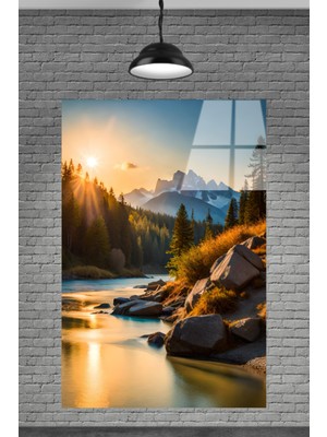 Petmudo AVM Güneş ve Nehir Manzarası Cam Tablo