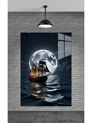 Petmudo AVM Gemi ve Dolunay Cam Tablo Ev Dekorasyon,balkon Dekorasyonu,dekoratif,duvar Tablo,mutfak Tablo