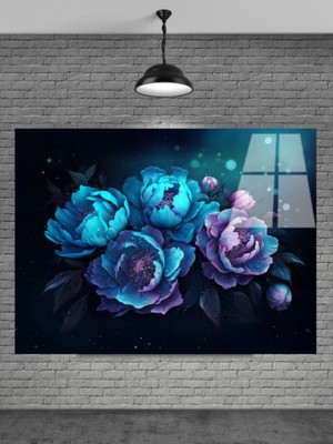 Petmudo AVM Sevilen Seri Mavi Çiçek Cam Tablo