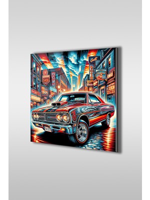 Petmudo AVM Graffiti Amerikan Arabası Kare Cam Tablo