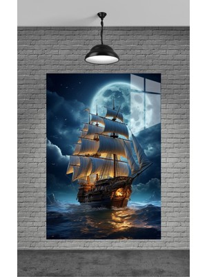 Petmudo AVM Ay ve Gemi Cam Tablo Ev Dekorasyon,balkon Dekorasyonu,dekoratif,duvar Tablo,mutfak Tablo