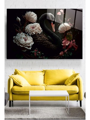 Petmudo AVM Siyah Kuğu Cam Tablo, Dekoratif Cam Tablo