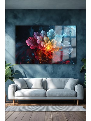 Petmudo AVM Rengarenk Parıldayan Yatay Çiçek Kırılmaz Lüks Cam Tablo Of Iş Yeri Ev Hediyesi Cam Tablo