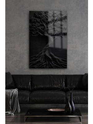 Petmudo AVM Siyah Harika Ağaç Tasarımı Kırılmaz Cam Tablo Ev Hediyesi Iş Yeri Hediyesi Lüks Cam Tablo