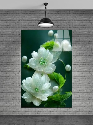 Petmudo AVM Beyaz Çiçek Cam Tablo Ev Dekorasyon,balkon Dekorasyonu,dekoratif,duvar Tablo,mutfak Tablo