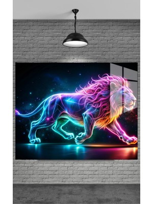 Petmudo AVM Neon Aslan Cam Tablo Ev Dekorasyon,balkon Dekorasyonu,dekoratif,duvar Tablo,mutfak Tablo