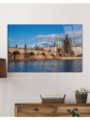 Petmudo AVM Çekya Prag Karl Köprüsü Cam Tablo, Darbelere Dayanıklı Kırılmaz Temperli