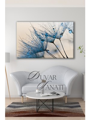 Petmudo AVM Mavi Karahindiba Yatay Cam Tablo, Modern Ev Salon Ofis Dekorasyonu Hediyelik Büyük Duvar Dekoru