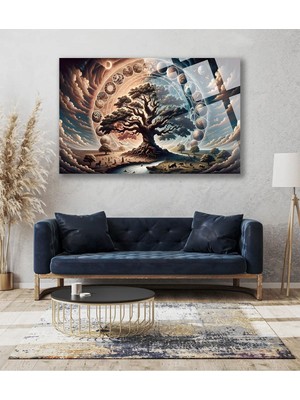 Petmudo AVM Hayat Ağacı, Yaşam Ağacı 4mm Lüks Kırılmaz Temperli Yüksek Çözünürlüklü Cam Tablo