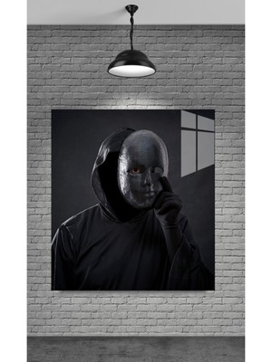 Petmudo AVM Siyah Maskeli Adam Temperli Cam Üzerine Sevgilinize Yılbaşı Hediye