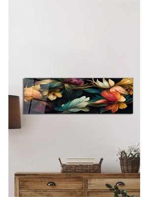 Petmudo AVM Renkli Bitkiler Doğa Panorama Çerçevesiz Cam Tablo, Duvara Asmaya Hazır Metal Askı Aparatlı