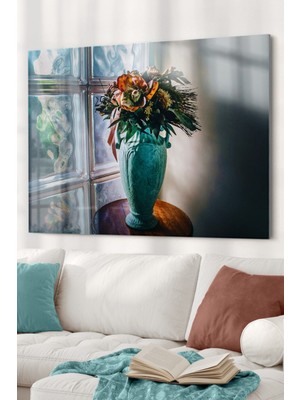 Petmudo AVM Vazo ve Çiçek | Çiçek Temalı Cam Tablo | Dekoratif Cam Tablo | 50X70 cm