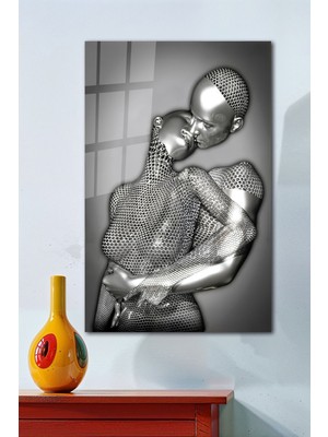 Petmudo AVM Modern Heykel Aşkı Temperli Cam Tablo, Ev ve Ofis Duvar Dekoru Hediyelik Büyük Tablo Dayanıklı Cam