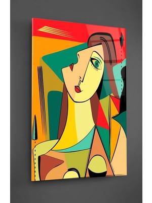 Petmudo AVM Picasso Stili Kadın Cam Tablo -Renkli Kadın-