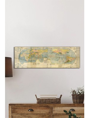 Petmudo AVM Detaylı Eski Dünya Haritası Panorama Cam Tablo, Darbelere Dayanıklı Kırılmaz Temperli