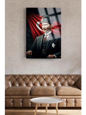 Petmudo AVM Ultra Yüksek Çözünürlüklü Cam Yapay Zeka Atatürk Tablosu Kırılmaz Cam Tablo Ev, Salon, Hediyesi