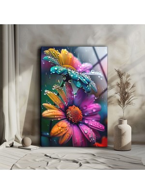 Petmudo AVM Renkli Çiçek Cam Tablo , Lüx Duvar Dekoru , Salon Tablosu , Oturma Odası Tablosu , Yatak Odası Tablo