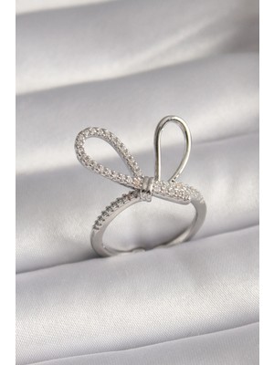 Arthurs Pirinç Gümüş Renk Zirkon Taşlı Düğüm Model Kadın Yüzük