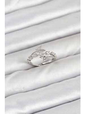 Arthurs Pirinç Gümüş Renk Zirkon Taşlı Kelebek Model Kadın Yüzük