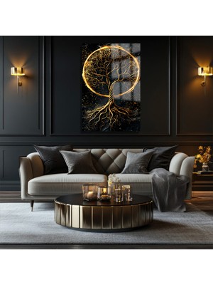 Petmudo AVM Altın Işık Saçan Harika Ağaç Tasarımı Kırılmaz Cam Tablo Ev Hediyesi Iş Yeri Hediyesi Lüks Cam Tablo