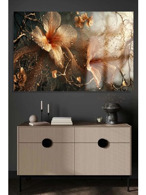 Petmudo AVM Çiçek Tasarım Gold Toz Detay Kırılmaz Lüks Cam Tablo Of Iş Yeri Hediyesi Cam Tablo