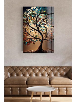 Petmudo AVM Renki Elmas Yapraklı Ağaç Görseli Kırılmaz Cam Tablo Ev Hediyesi Iş Yeri Hediyesi Lüks Cam Tablo