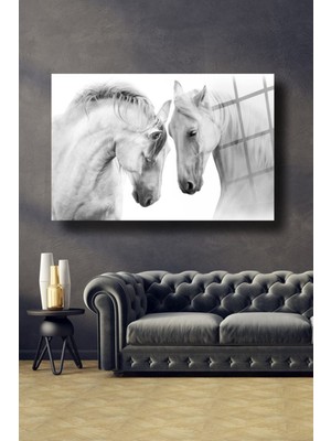 Petmudo AVM Beyaz Atlar Cam Tablo I 60X90 I Çok Renkli