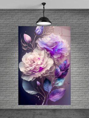 Petmudo AVM Lila Çiçek Cam Tablo Ev Dekorasyon,balkon Dekorasyonu,dekoratif,duvar Tablo,mutfak Tablo