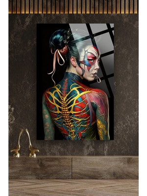 Petmudo AVM Japon Sanat Kadın 4mm Lüks Kırılmaz Temperli Yüksek Çözünürlüklü Cam Tablo