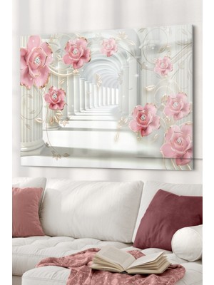 Petmudo AVM Pembe Gül ve Inci | Çiçek Temalı Cam Tablo | 50X70 cm