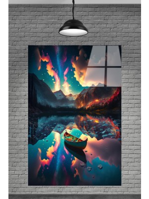 Petmudo AVM 3D Göl ve Sandal Manzarası Cam Tablosu